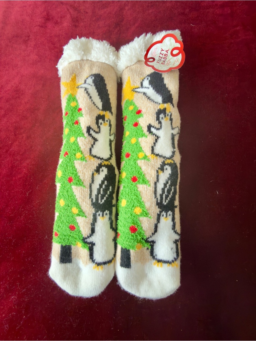 Cozy Green Penguin Holiday Plush Socks